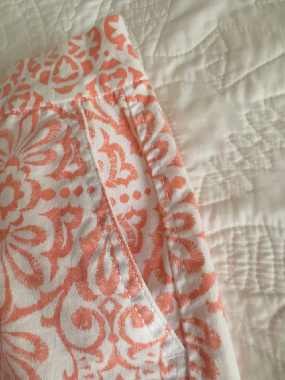 Boho Chic Coral & White Cotton Shorts - Picture 3 of 8